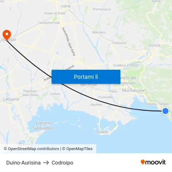 Duino-Aurisina to Codroipo map