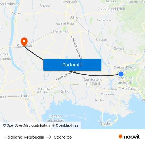 Fogliano Redipuglia to Codroipo map