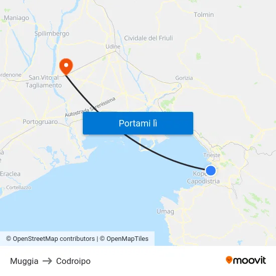 Muggia to Codroipo map