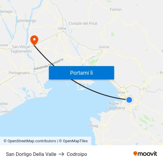 San Dorligo Della Valle to Codroipo map