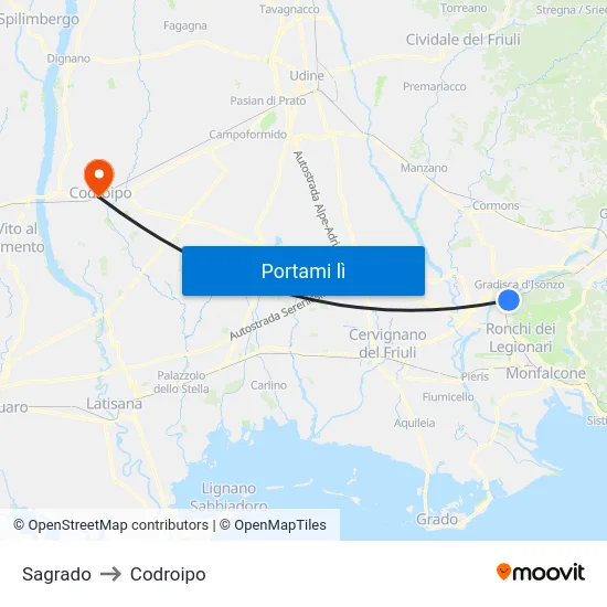 Sagrado to Codroipo map