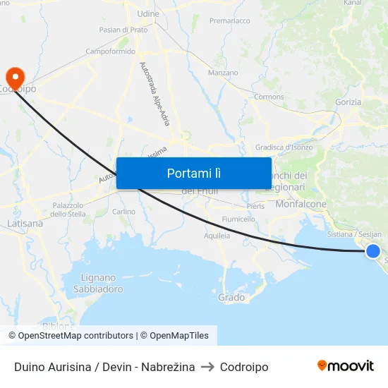 Duino Aurisina / Devin - Nabrežina to Codroipo map