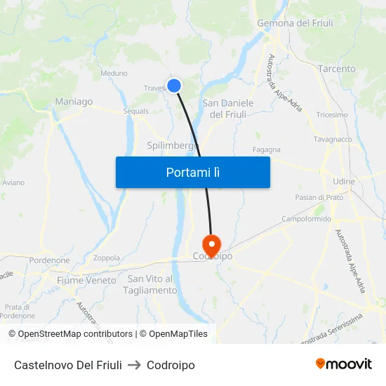 Castelnovo Del Friuli to Codroipo map