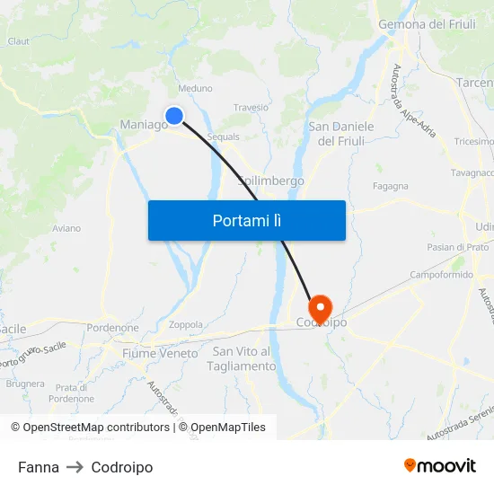 Fanna to Codroipo map