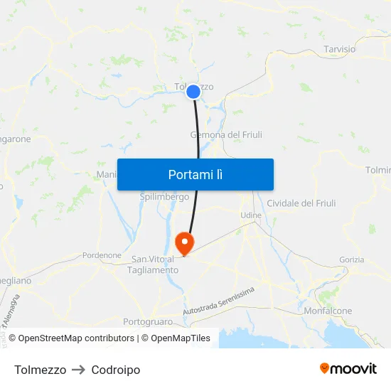 Tolmezzo to Codroipo map