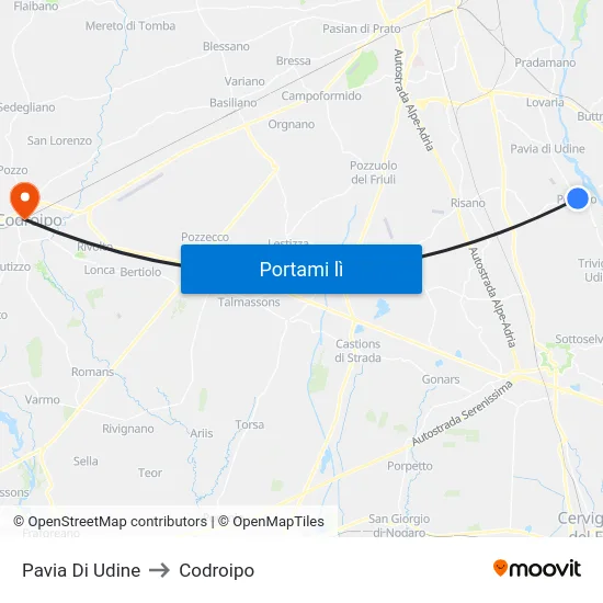 Pavia Di Udine to Codroipo map