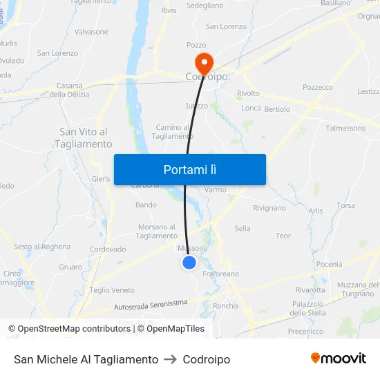 San Michele Al Tagliamento to Codroipo map
