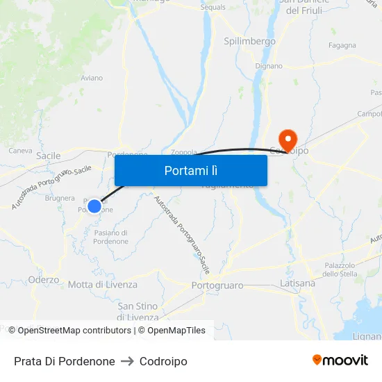 Prata Di Pordenone to Codroipo map