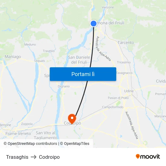 Trasaghis to Codroipo map