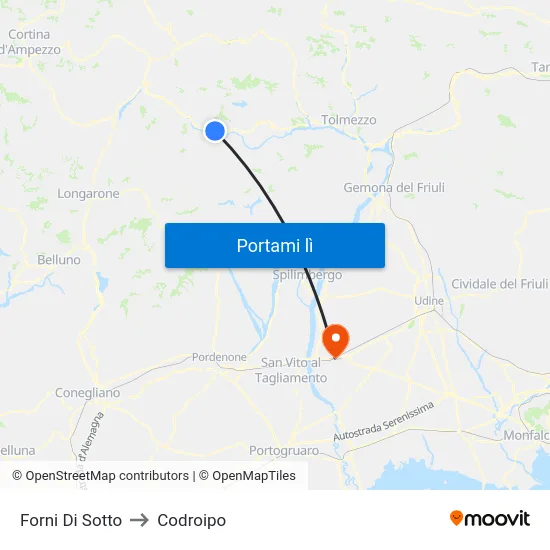 Forni Di Sotto to Codroipo map