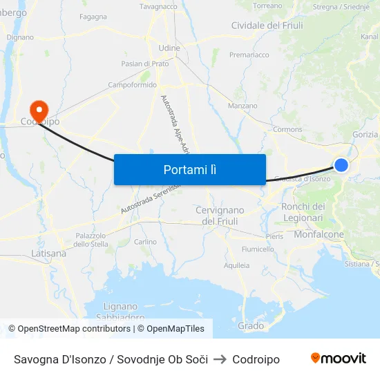 Savogna D'Isonzo / Sovodnje Ob Soči to Codroipo map