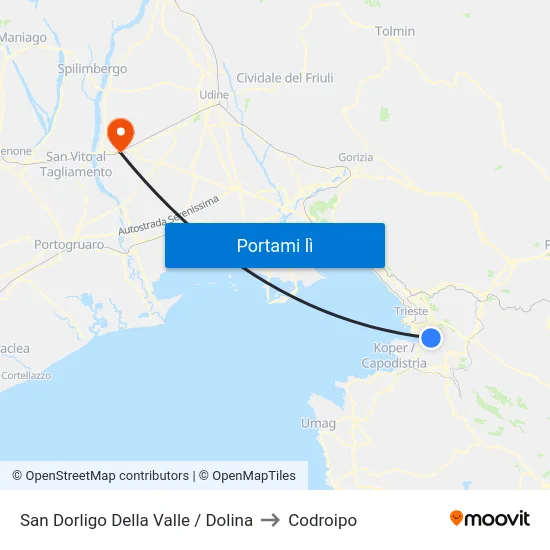 San Dorligo Della Valle / Dolina to Codroipo map