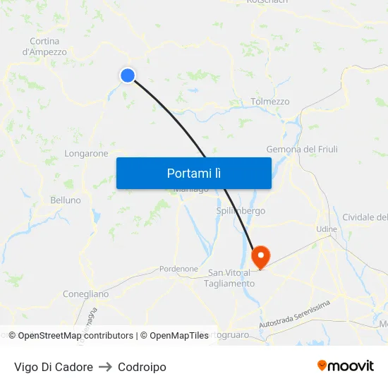 Vigo Di Cadore to Codroipo map