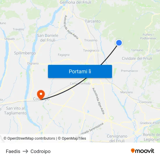 Faedis to Codroipo map