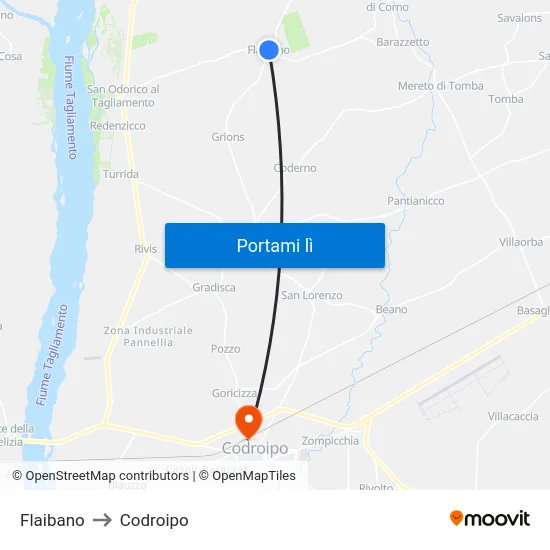 Flaibano to Codroipo map