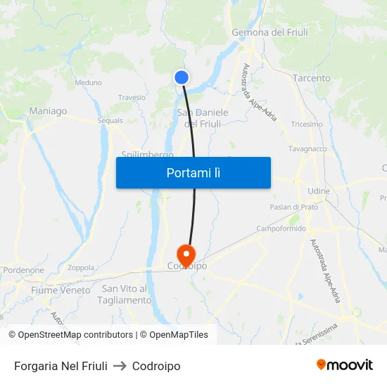 Forgaria Nel Friuli to Codroipo map