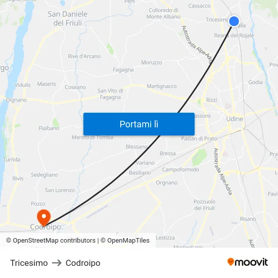 Tricesimo to Codroipo map