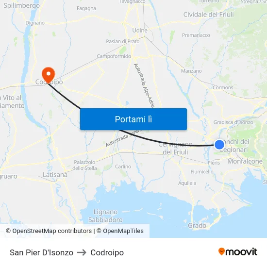San Pier D'Isonzo to Codroipo map