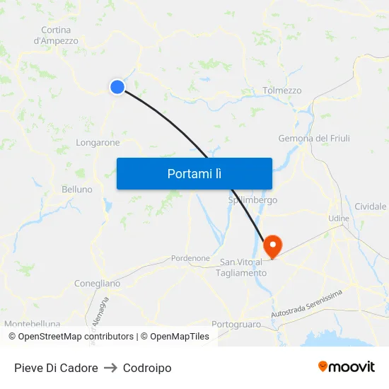 Pieve Di Cadore to Codroipo map