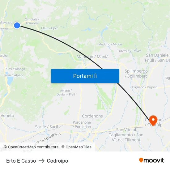 Erto E Casso to Codroipo map