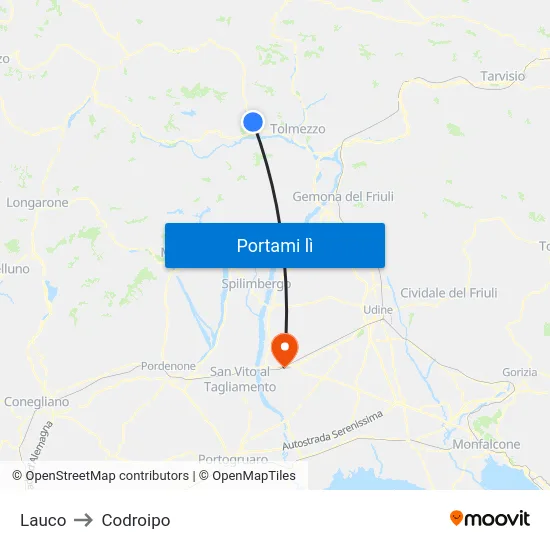 Lauco to Codroipo map