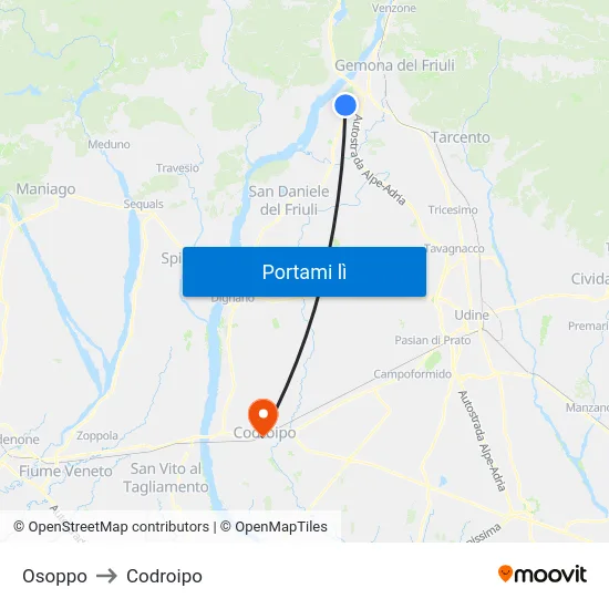 Osoppo to Codroipo map