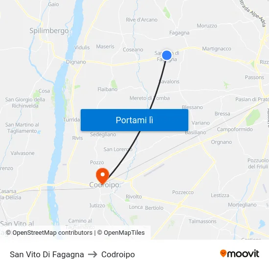 San Vito Di Fagagna to Codroipo map