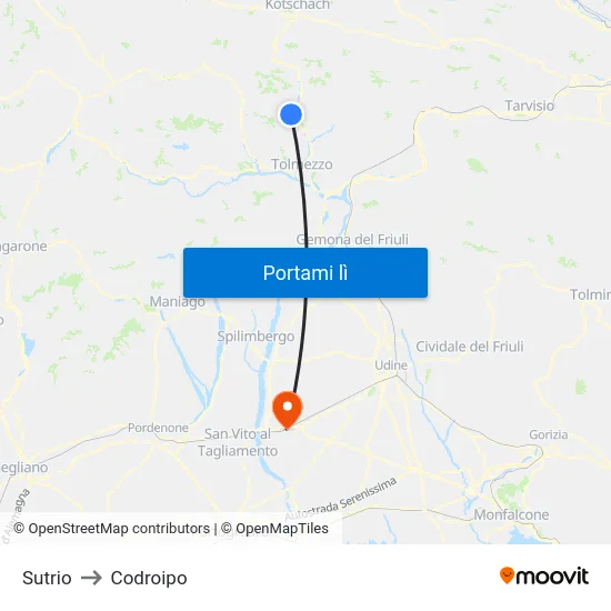 Sutrio to Codroipo map