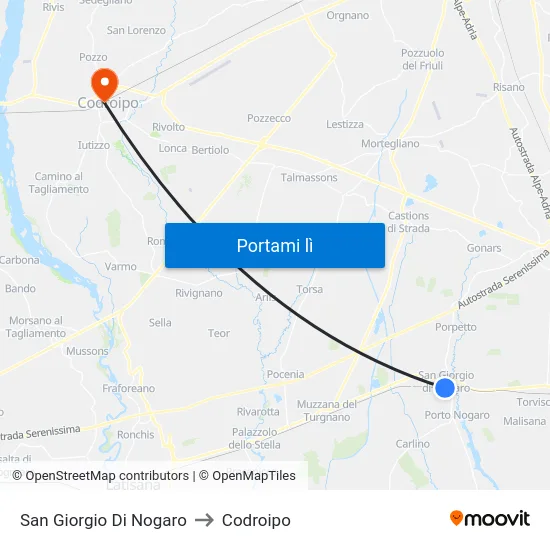 San Giorgio Di Nogaro to Codroipo map