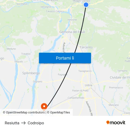 Resiutta to Codroipo map