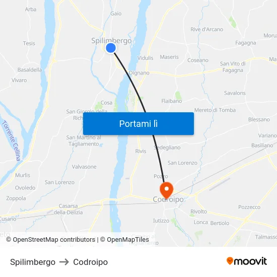 Spilimbergo to Codroipo map