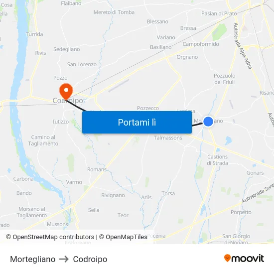 Mortegliano to Codroipo map