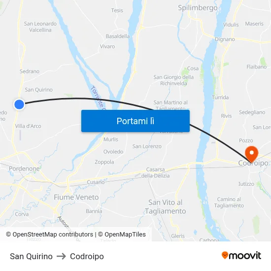 San Quirino to Codroipo map