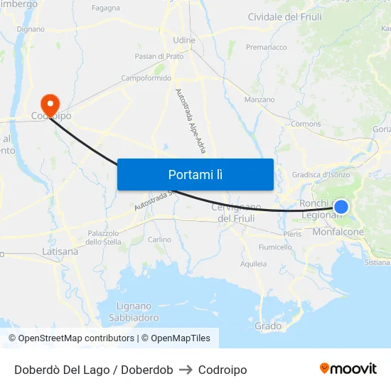 Doberdò Del Lago / Doberdob to Codroipo map