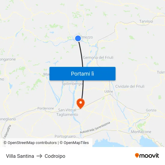 Villa Santina to Codroipo map