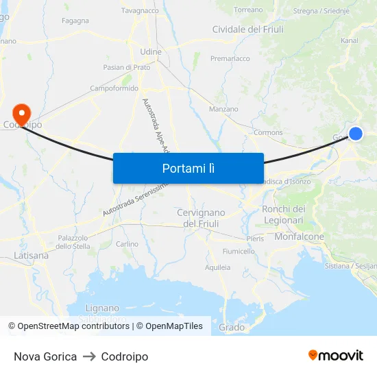 Nova Gorica to Codroipo map