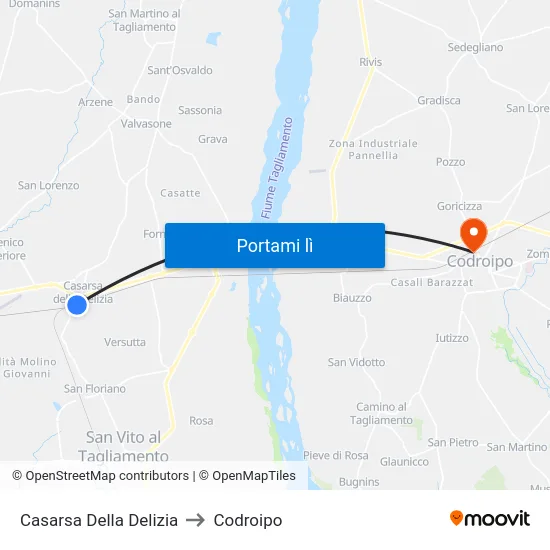 Casarsa Della Delizia to Codroipo map