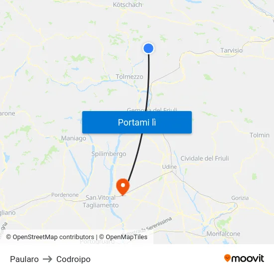 Paularo to Codroipo map