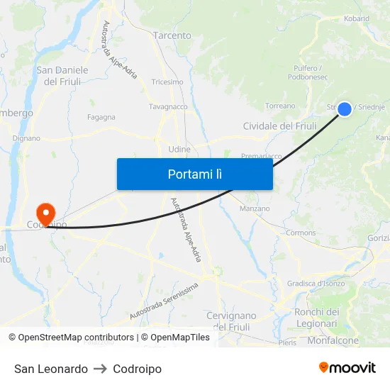 San Leonardo to Codroipo map