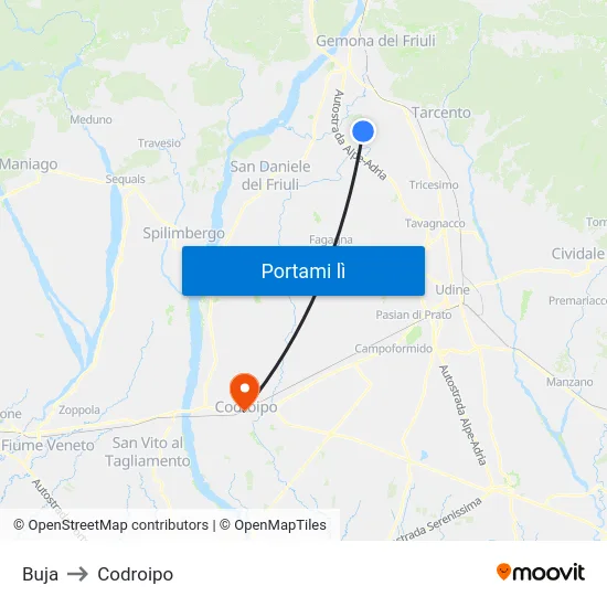 Buja to Codroipo map