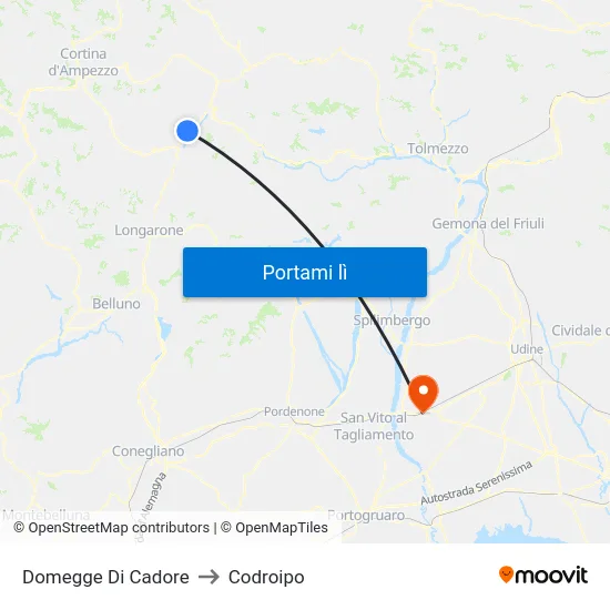 Domegge Di Cadore to Codroipo map