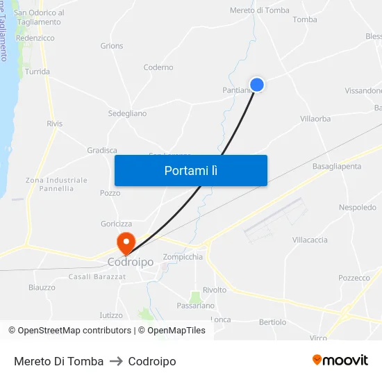 Mereto Di Tomba to Codroipo map