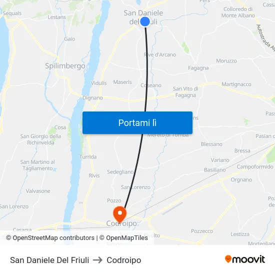 San Daniele Del Friuli to Codroipo map