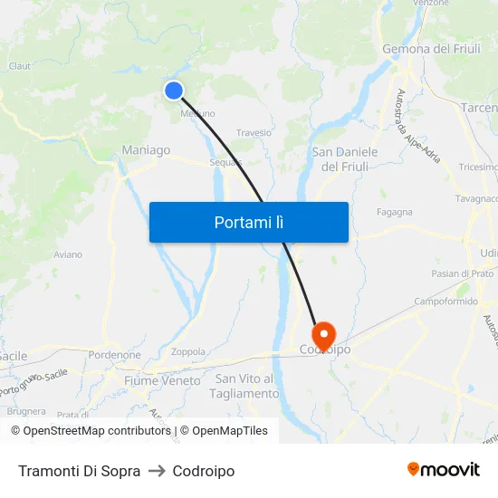 Tramonti Di Sopra to Codroipo map