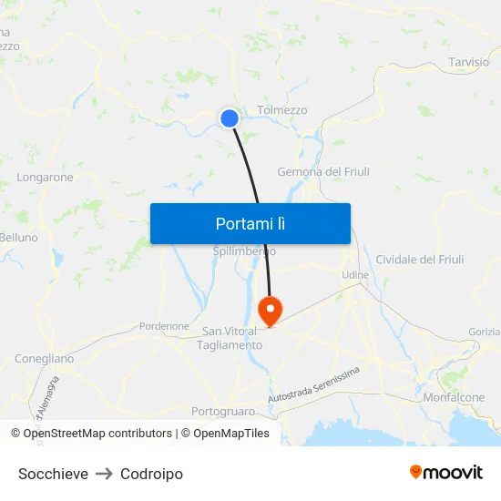 Socchieve to Codroipo map