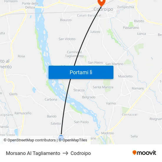 Morsano Al Tagliamento to Codroipo map