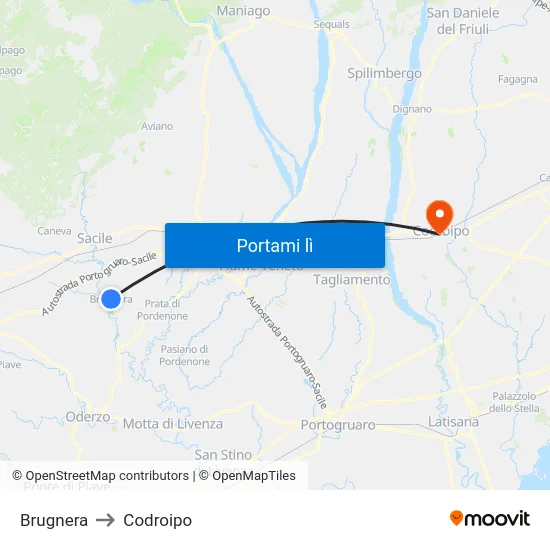Brugnera to Codroipo map