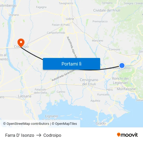 Farra D' Isonzo to Codroipo map