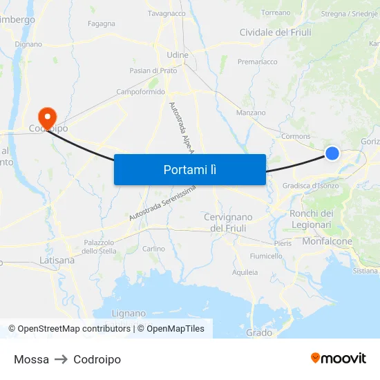 Mossa to Codroipo map