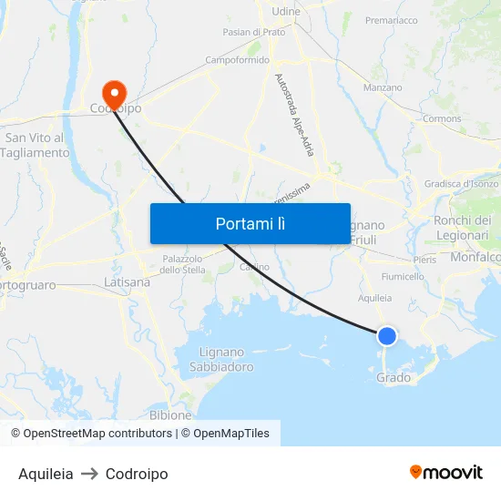 Aquileia to Codroipo map